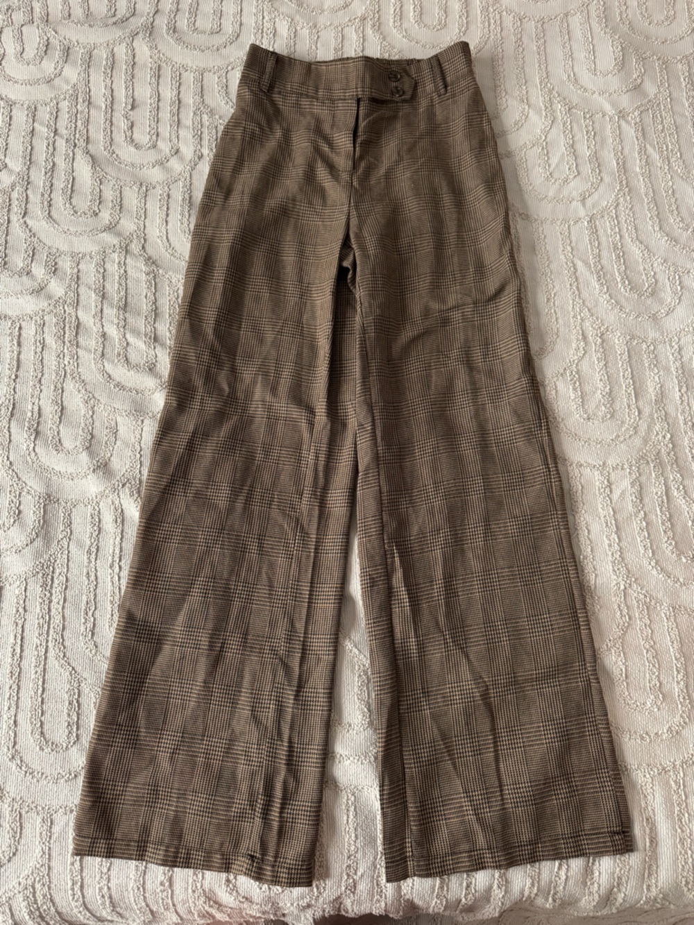 Plaid Wide Leg Trousers in Brown
